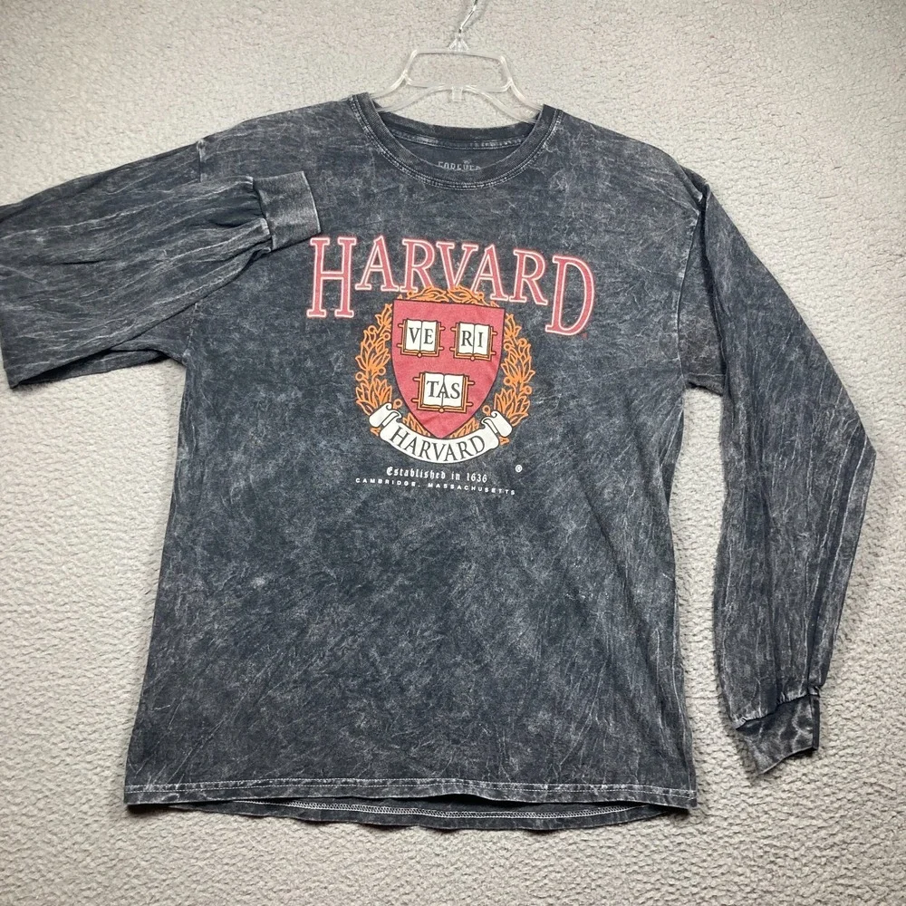 Harvard University T Shirt Adult Large Stone Wash Gray Long Sleeve Forever 21